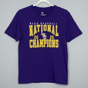 FANATICS NCAA 2025 BASEBALL LSU NATIONAL CHAMPIONS CREWNECK TEE SIZE LARGE
